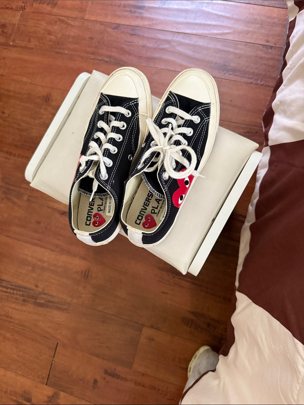 Converse x PLAY Black Low-Top Kids Sneakers with Red Heart